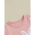 thumbnail image 5 of Suealasg Toddler Baby Girl Clothes 2Pcs Kids Girl Easter Outfits 6M 1T 2T 3T Short Sleeve Crew Neck Letter Rabbit Print T-shirt +Elastic Waist Shorts Set, 5 of 9