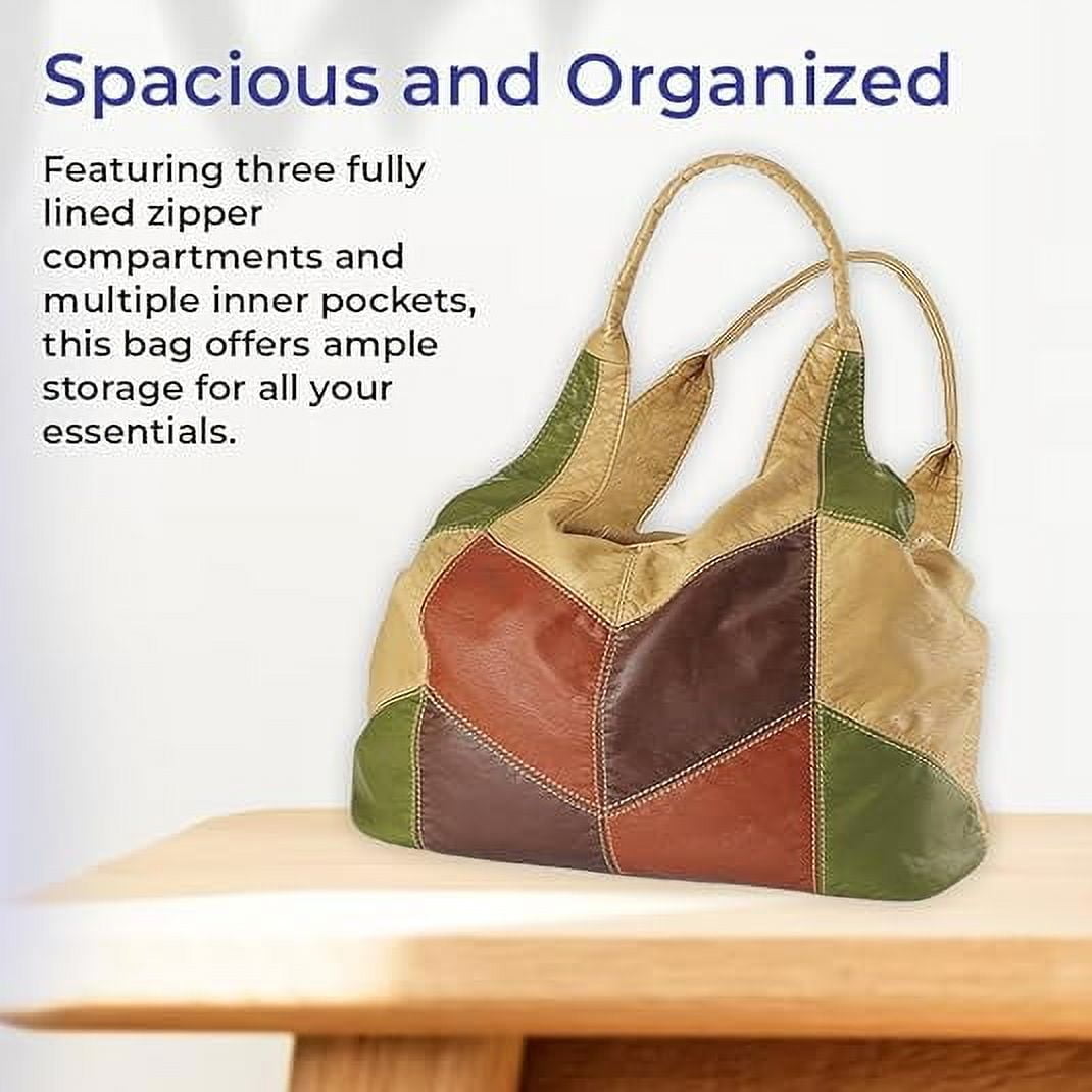 Sagefinds Color Block Shoulder Bag for Women, Hobo Purse, 3 Zippered Compartments, Lined Interior