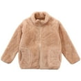 thumbnail image 4 of Grblisyd Girls Fleece Jacket Zipper Oversized Jacket Cozy Soft Stand-Up Collar Sherpa Fleece Jacket Polar Fleece Winter Coat Girls Jackets Size 7-8 Khaki 3-4 Years, 4 of 4