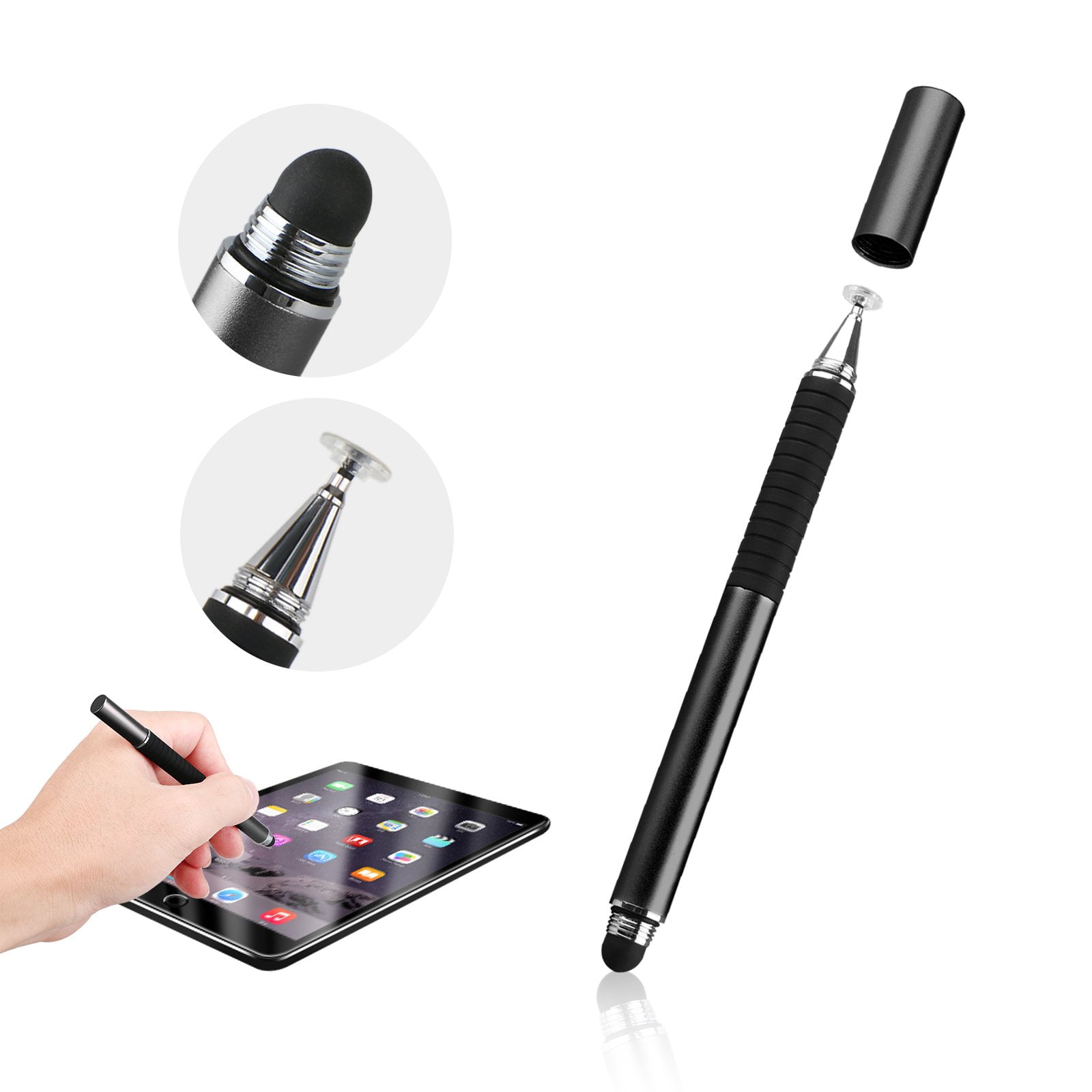 New Black 2 in 1 Touch Screen Pen Stylus fit iPhone iPad Samsung Tablet Phone US 
