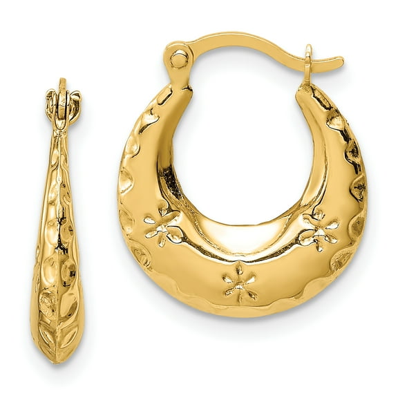Primal Gold 14 Karat Yellow Gold Textured Stamped Hoop Earrings