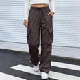 thumbnail image 6 of Inglocry Cargo Pants Women Quick Dry Parachute Hiking Pants with Pockets Elastic Waist Lightweight Water Resistant Joggers Brown S, 6 of 6