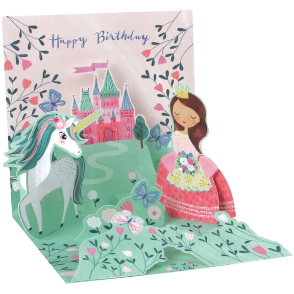 Up With Paper Everyday Pop-Up Greeting Card, 5-1/4" x 5-1/4", Princess And Unicorn
