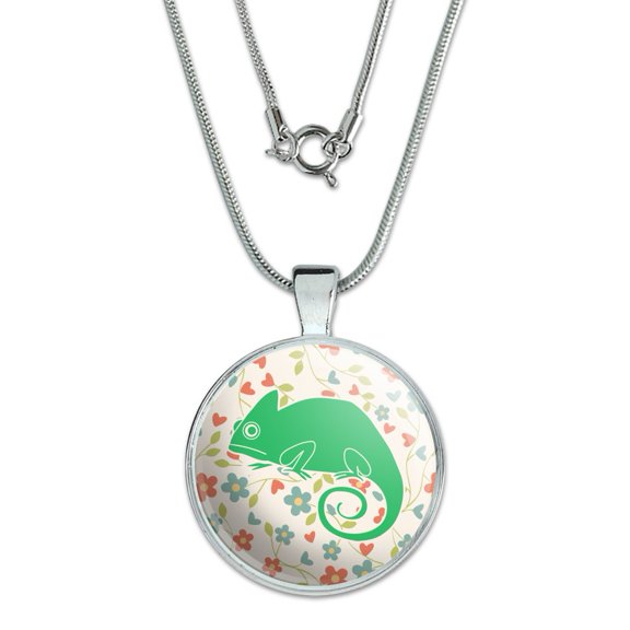 Chameleon Floral Wallpaper 1" Pendant with Sterling Silver Plated Chain