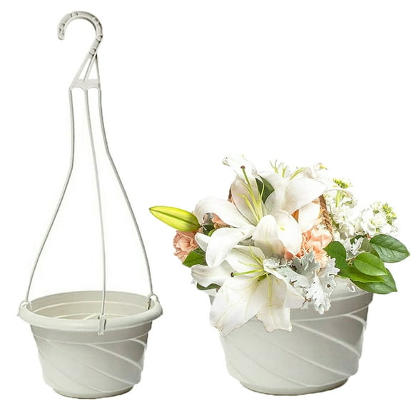 Ludlz Plastic Hanging Flower Plant Pots Chain Basket Planter Holder Round Hanging Fence Railing Wall Planter Plant Containers for Outdoor Indoor Plants Garden Balcony Decoration