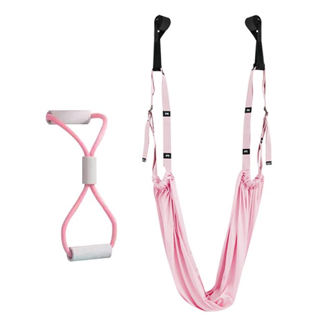 Entrenador de estiramiento de Yoga aéreo, ejercicios de inversión de cuerda de Yoga, entrenador de cintura baja para el hogar, hamaca de Yoga para Fitness, correas de Yoga Conjunto rosa A