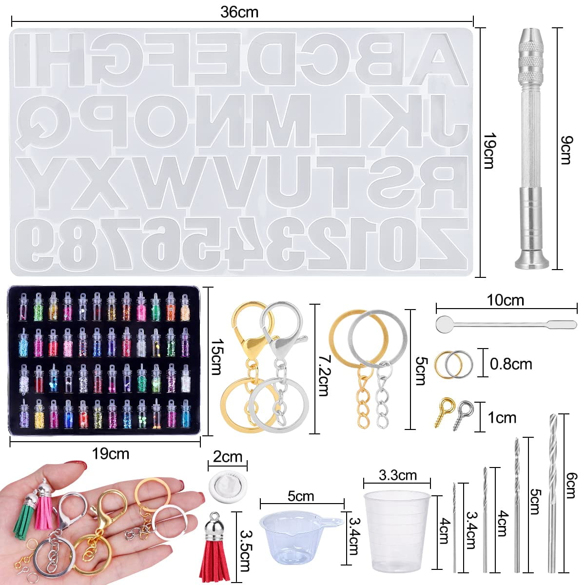 314-Piece Silicone Resin Mold Kit with Alphabet & Number Molds | Epoxy Craft Set Includes 48 Glitter Colors & Tools Accessories | Reusable Molds for DIY Jewelry, Keychains, Earrings, Tassel Pendants