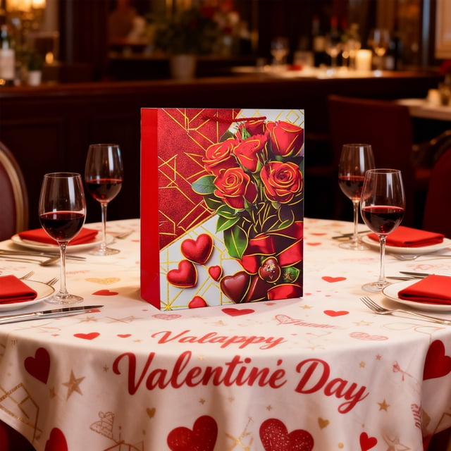 Eoozwa 2 Packs Romantic Red Rose Gift Bag for Valentine's Day, Portable Paper Gift Package with Sturdy Handles, Perfect for Her, Anniversary, Wedding Party Favor, Reusable Holiday Gift Bag