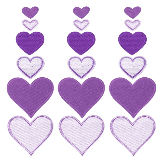 Uxcell 30 Piezas Parche de Hierro en Forma de Corazón Bordado Parches Aplicaciones para Reparación de Ropa Púrpura 2.5x2cm/0.98"x0.79"; 4x3.5cm/1.57"x1.38"; 7x6.8cm/2.76"x2.68"