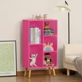 thumbnail image 2 of 5 Cube Bookshelf, 3-Tier Bookcase with Legs, Pink Kids Book Shelf Cute Storage Organizer, Free Standing Open Toy Shelves Modern Bookshelves,Wood Display Bookcases for Bedroom,Living Room, 2 of 7