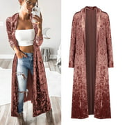 Women's Long Sleeve Long Velvet Trench Cardigan Solid Color Office Jacket