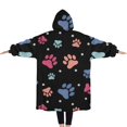 thumbnail image 2 of Oversized Wearable Blanket Hoodie,Black Dog Paw Footprint Sherpa Blanket Hoodie with Super Pockets,Super Warm Fuzzy Pullover for Women & Men, 2 of 6