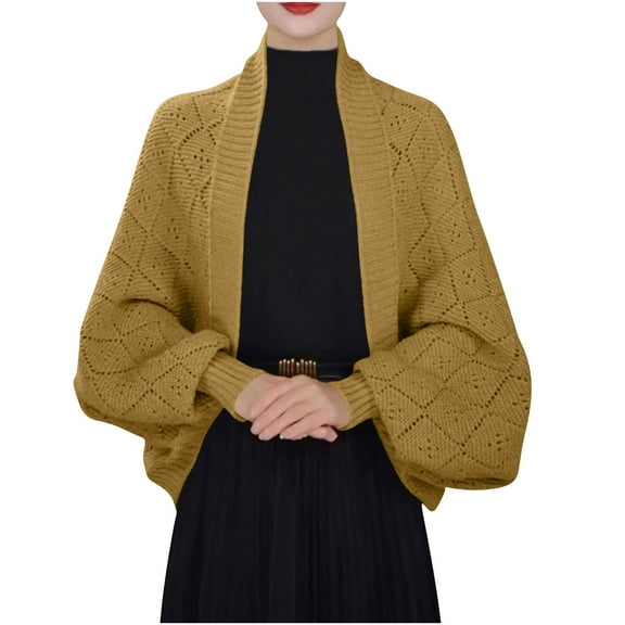 Miluxas Womens Cardigan Fashion Solid Color Long Sleeve Open Front Chunky Knit Sweater Wraps Winter Loose Warm Casual Tops Yellow 145cm