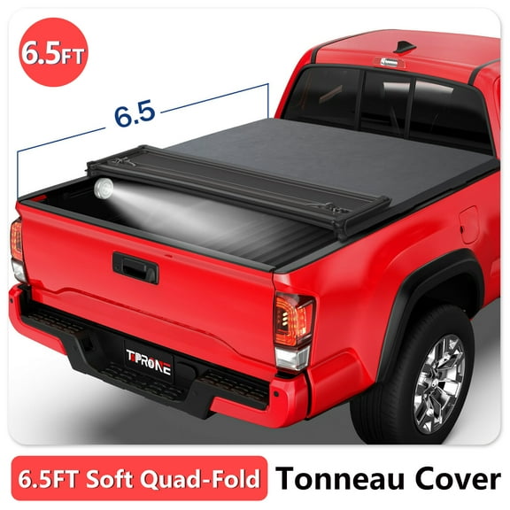 TOPRONE Soft Quad-Fold Tonneau Cover Fits 2016-2024 Tacoma with 6-ft (73.7in) Truck Bed w/ track system