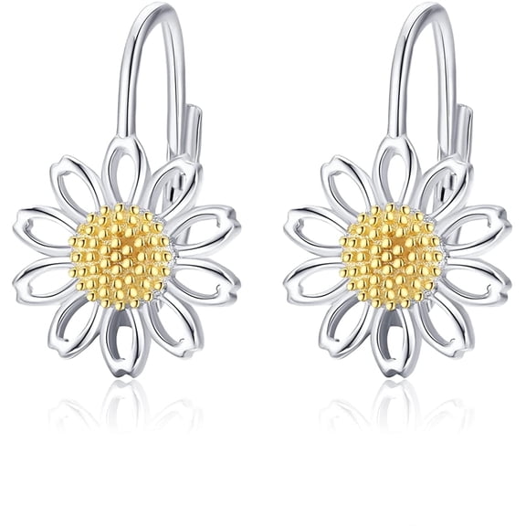 Coachuhhar Daisy Earrings S925 Sterling Silver Sunflower Leverback Earrings Daisy Jewelry Gifts for Women