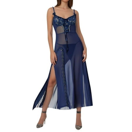 Women s Nightgown Womens Babydoll Dress Navy Pajamas For Women Lace Dress For Women Sheer Lingerie For Women