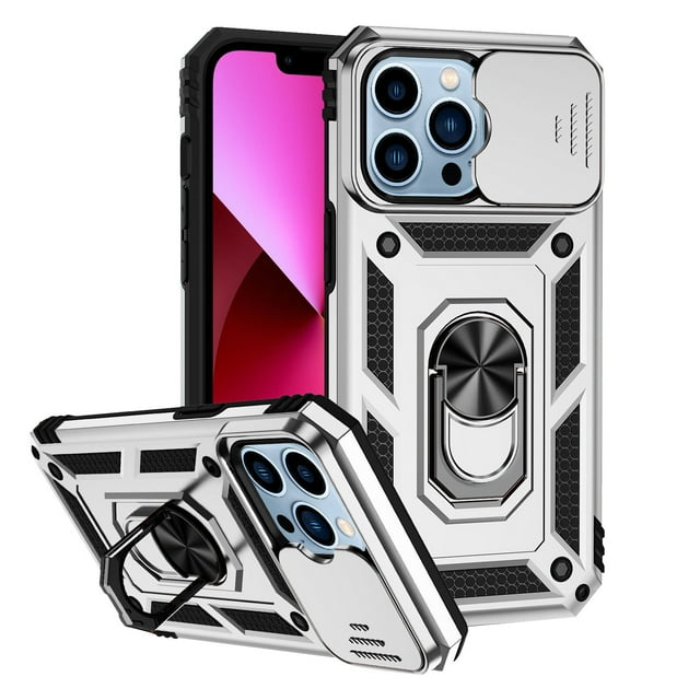 Chmadoxn Magnetic Car Finger Ring 3-in-1 Phone Case, Slide Camera Cover Phone Case With 360° Rotation Ring Stand For I-Phone 13/14/Pro/Pro Mobile phone shell