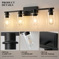 thumbnail image 3 of Bathroom Vanity Lights 4 Lights Black Wall Mounted Mirror Wall Lights with Glass Cover Bathroom Farmhouse Bedroom Dressing Lights, 3 of 5