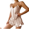 thumbnail image 2 of PNTUTB Women's Ice Silk Solid Color V Neck Tank Top with Elastic Waist Shorts Casual Comfortable Two Piece Pajama Set, 2 of 5