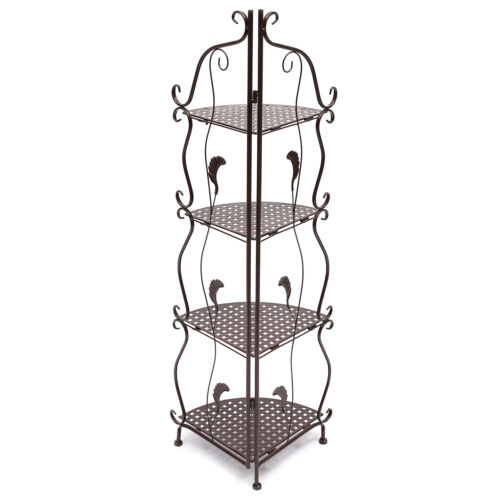 4Tier Metal Corner Shelf Stand Storage Shelves Display Organizer Black