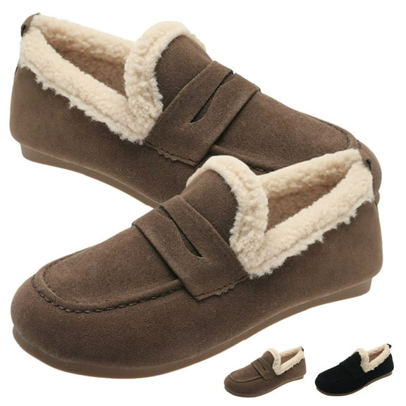 CHICVOMEY Women's Faux Fur Lined Winter Moccasin Slippers Comfort Indoor&Outdoor Loafers with Non-Slip Sole House Slippers for Women