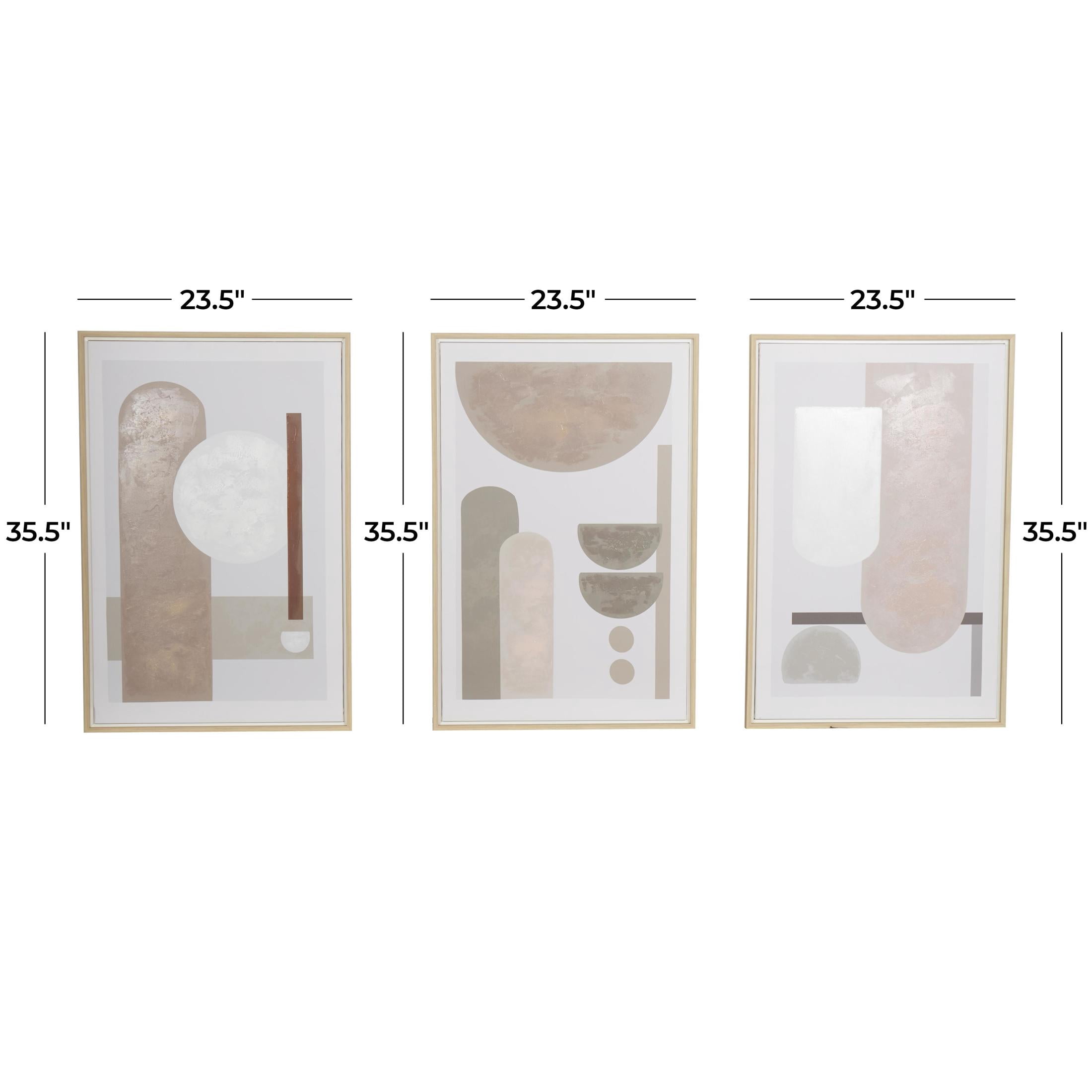 24" x 36" Mid Century Modern Geometric Geometric Framed Wall Art with Brown Accents, by DecMode (3 Count)