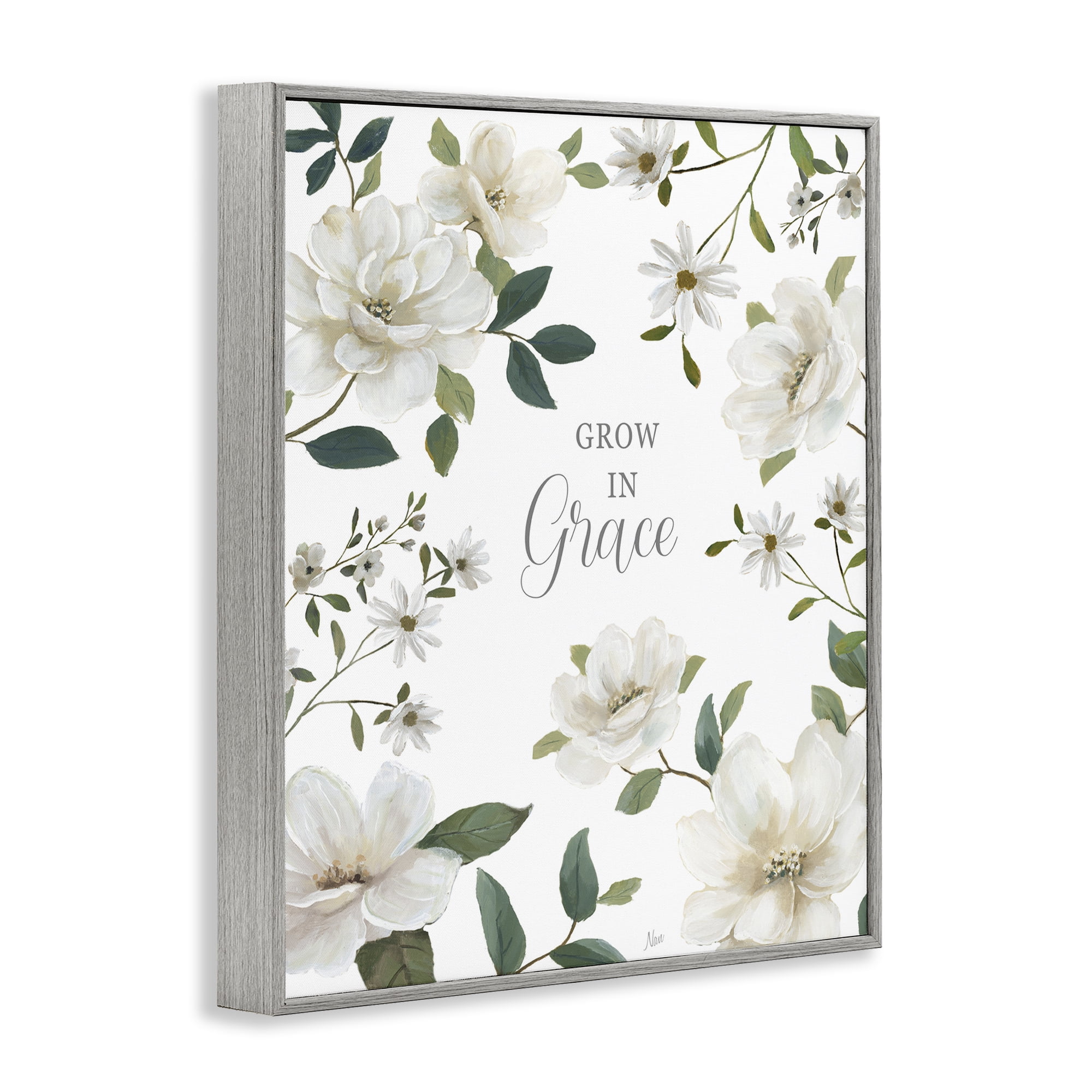 Stupell Industries Floral Grow In Grace Gray Framed Giclee Art, design by Nan