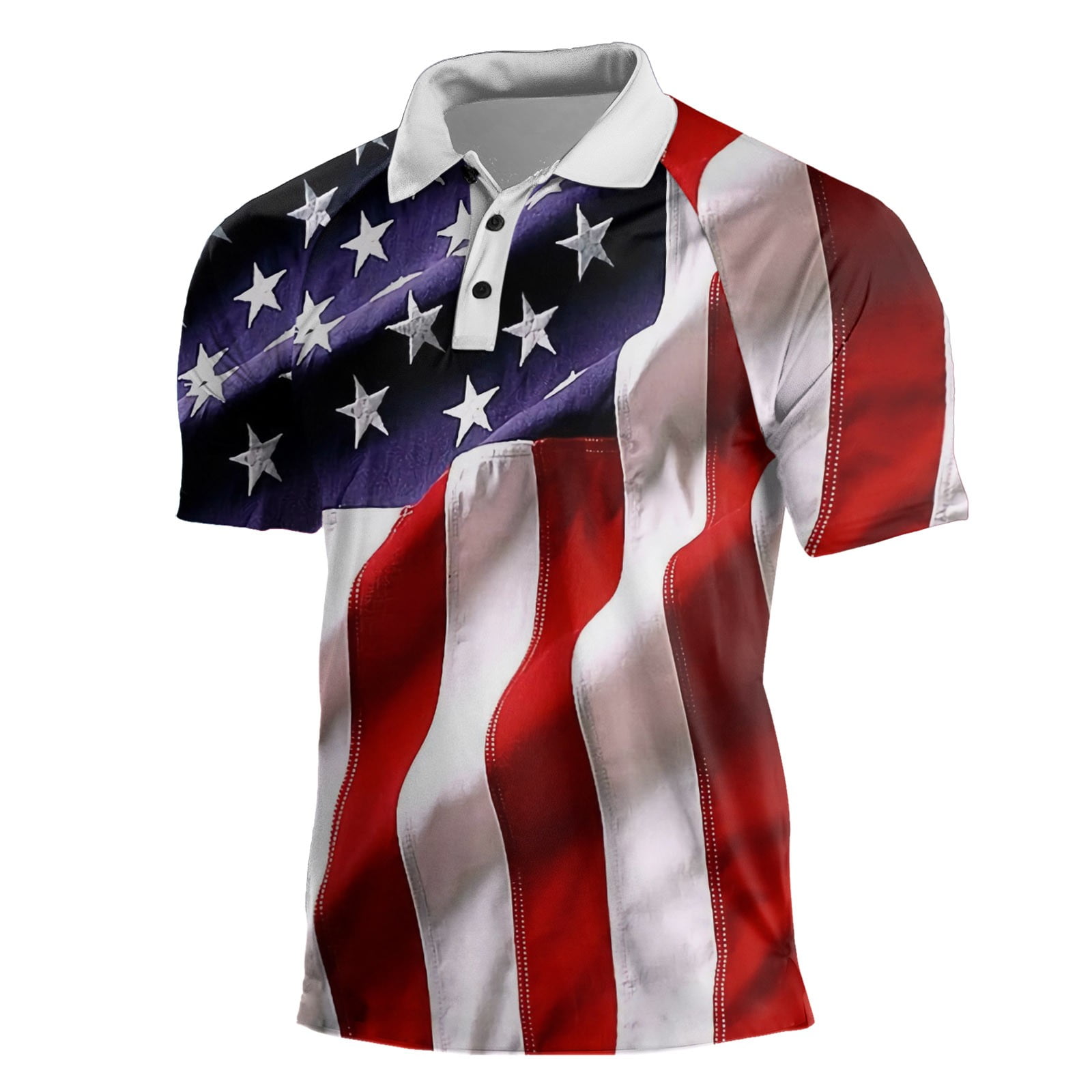 Patriotic Perfection ! American Flag Print Top Men's Short Sleeved ...