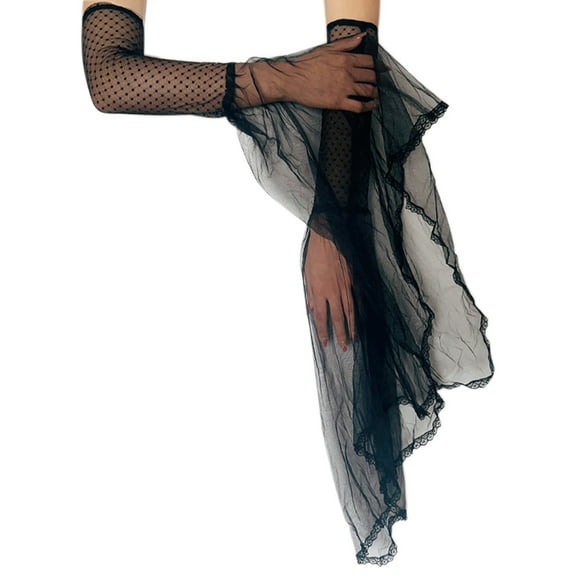Yokua Lace Bowknot Sleeves Black Long Gloves Detachable Cuffs Masquerade Accessories