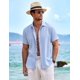thumbnail image 3 of Camisa de lino de manga corta azul para hombre COOFANDY, 3 of 5