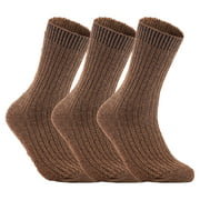 Lian Style Men's 3 Pairs Knitted Wool Crew Socks One Size 8-11 (Brown)