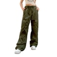 thumbnail image 2 of Seyurigaoka Women Juniors Spring Autumn Casual Cargo Pants Mid Waist Multi-pockets Drawstring Straight Leg Pants for Teen Girls, 2 of 5