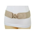 thumbnail image 6 of Women Beige Elastic Fashion Belt Gold Metal Flower Buckle S M, 6 of 14