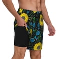 thumbnail image 3 of Picia Sunflowers And Blue Flower pattern Mens Swim Trunks with Compression Liner Stretch Beach Shorts Quick Dry with Zipper Pockets No-Chafing Board Shorts-Small, 3 of 9