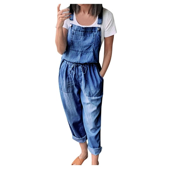 Outfmvch jumpsuits for women Sleeveless Denim High Waisted Wide Playsuits Beach Jumpsuit pants for women cargo pants