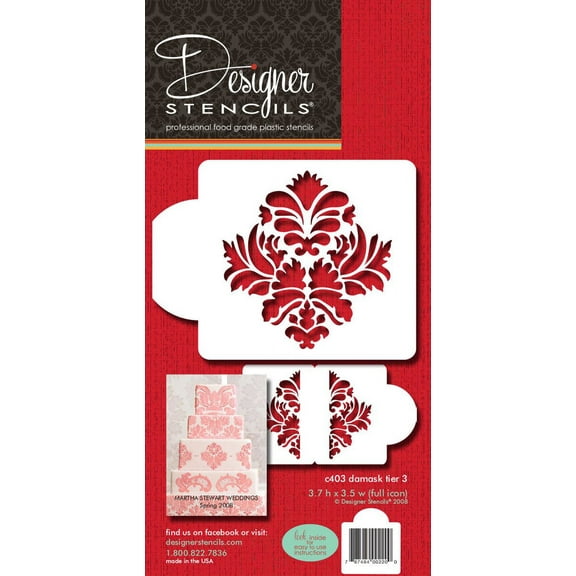 Designer Stencils C403 Damask Cake Tier 3 Cake Stencil, Beige/semi-transparent
