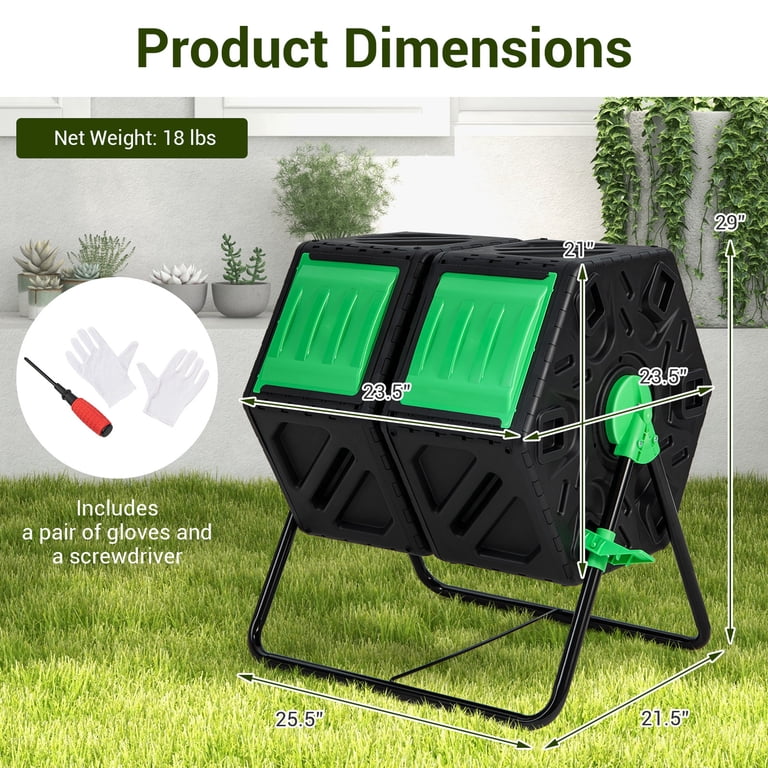 Costway, Dual Chamber Compost Tumbler, 34.5 Gallon, Outdoor