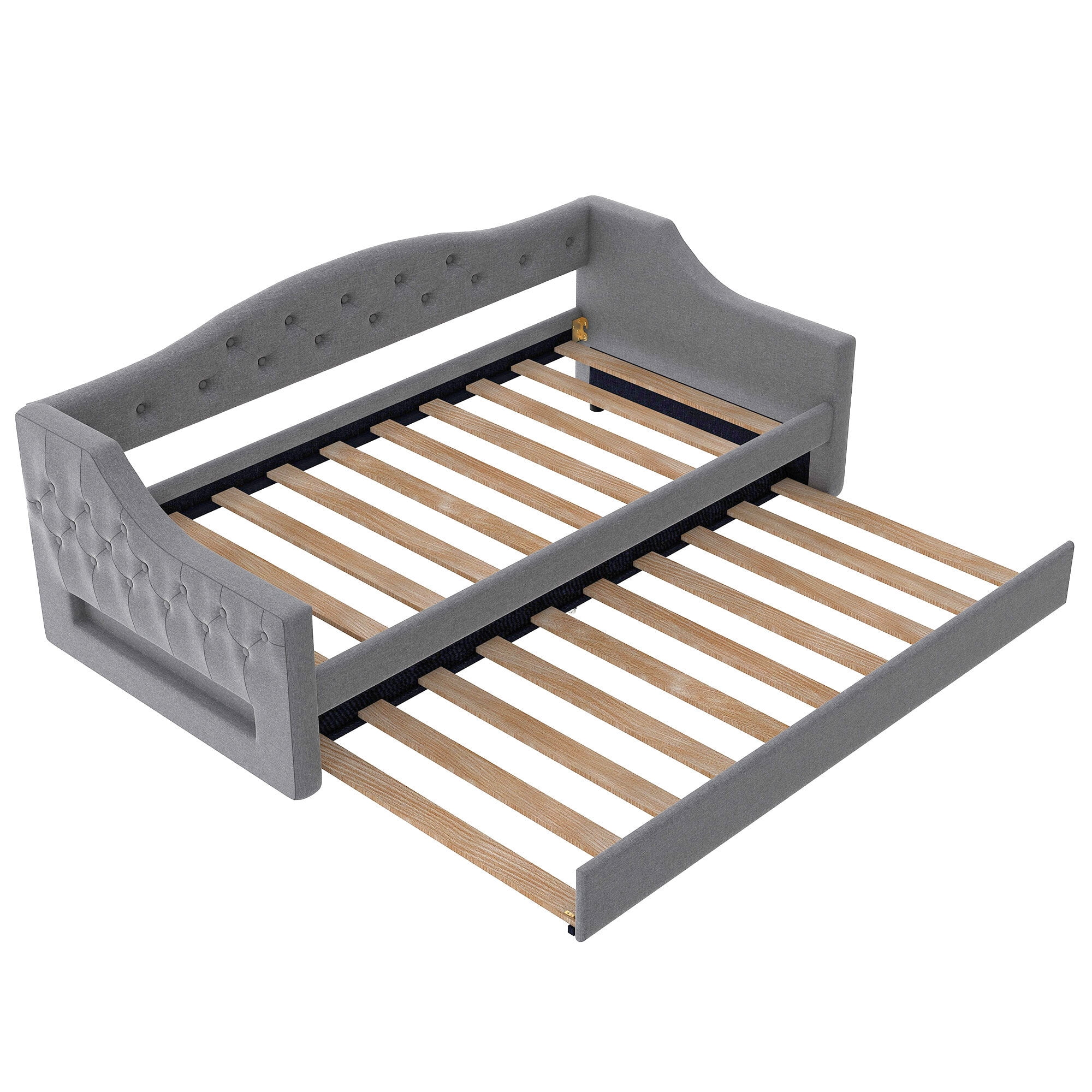 Euroco Upholstery Twin XL Daybed with Trundle and LED Light, Gray