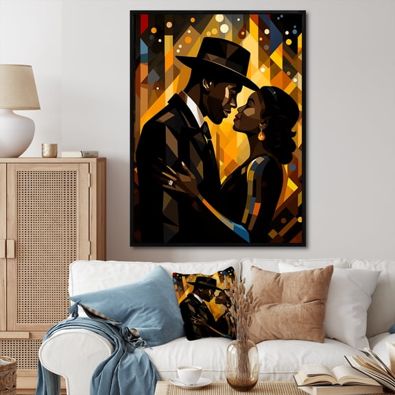 Designart "Glamour Couple Jazz Age Romance" People Framed Wall Art - Global Black African American Art Hallway Framed Wall Art Decor