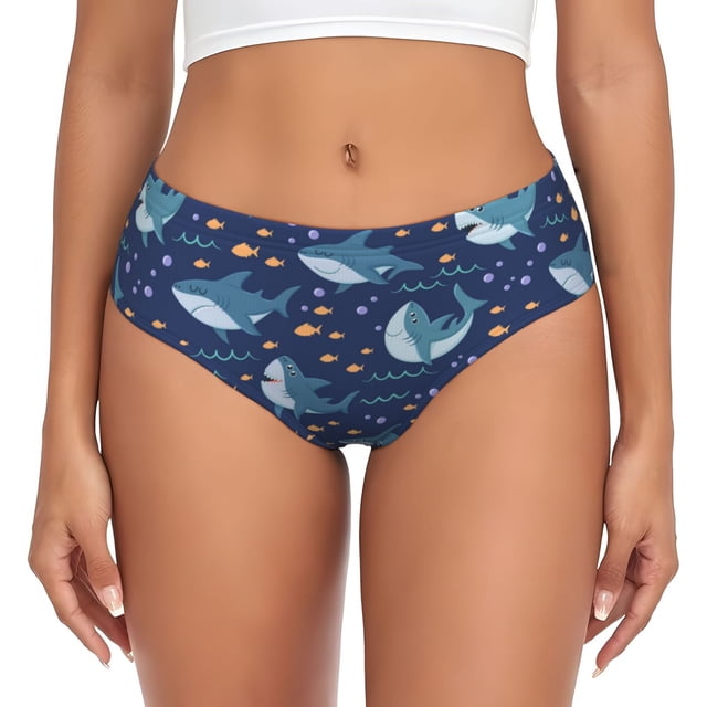 Balery Cartoon Sharks2 Ropa Interior de Algodón para Mujer con Dibujo – Braguitas Cómodas y Elásticas, Estilo Clásico-X-Large