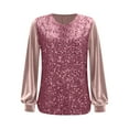thumbnail image 4 of Girls Sequin Tops Long Sleeve Glitter Sparkly Party Blouse Loose Casual Round Neck Dressy Tops for Evening Party Fall Clothes, 4 of 6