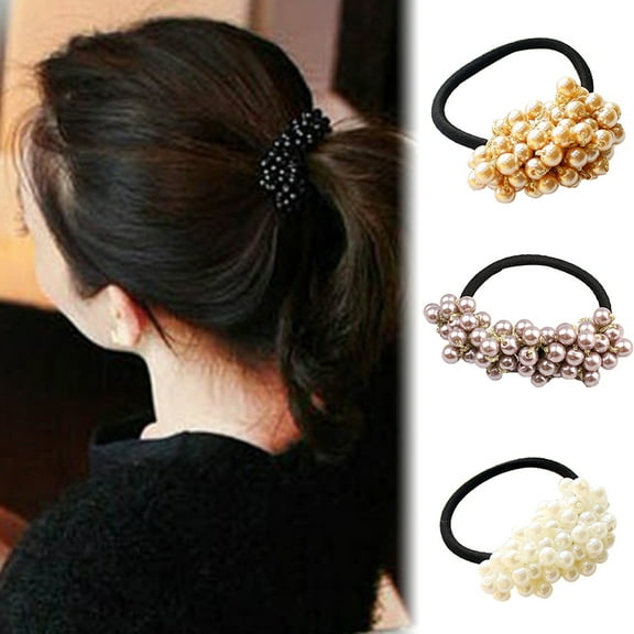 SPRING PARK Women Fashion Pearls Beaded Hair Rope Elastic Ponytail Holder Girls