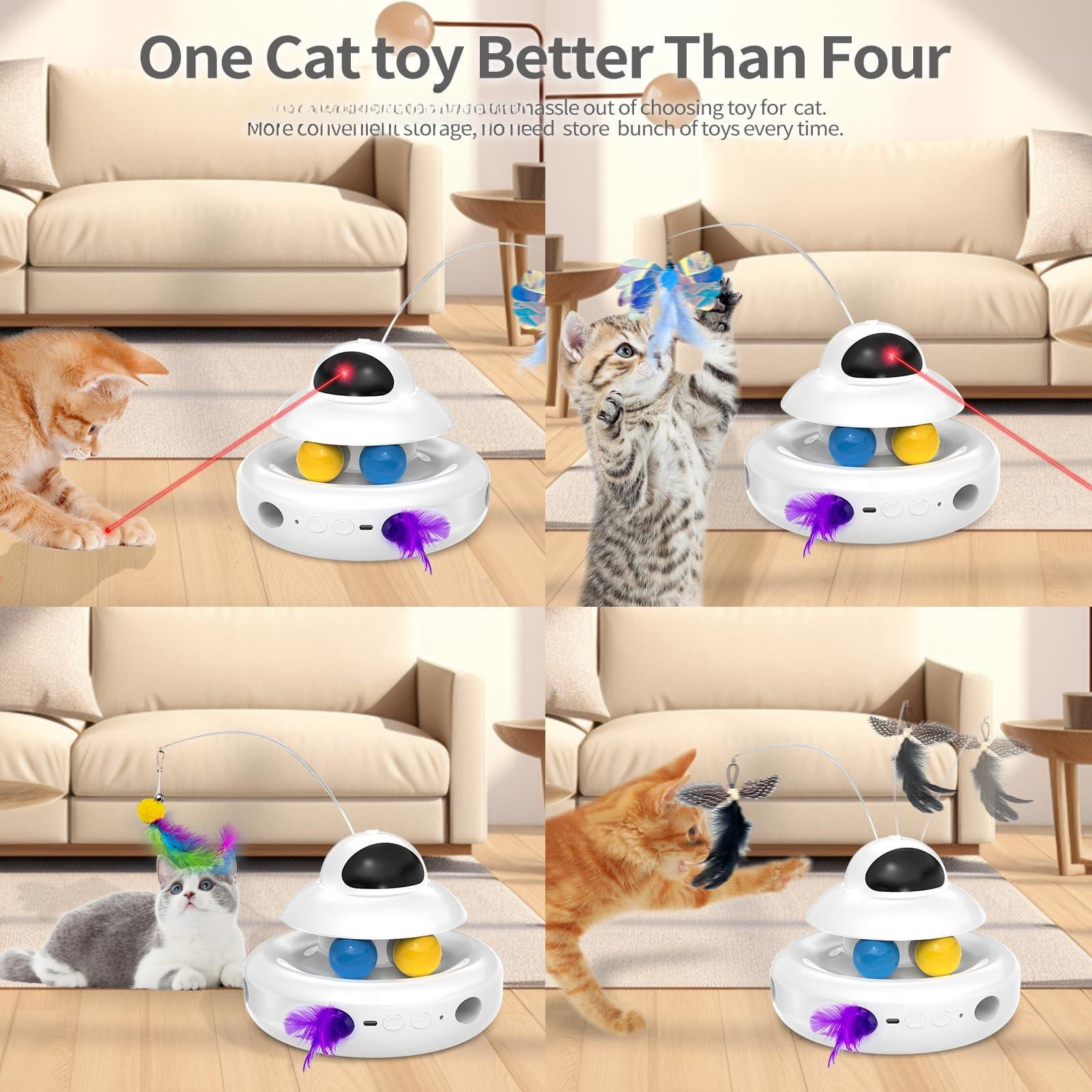 Cat Toys 4-in-1 Interactive For Indoor Cats With  Fluttering Butterfly Moving And Track Balls - Usb Rechargeable Self-play Kitten (white)