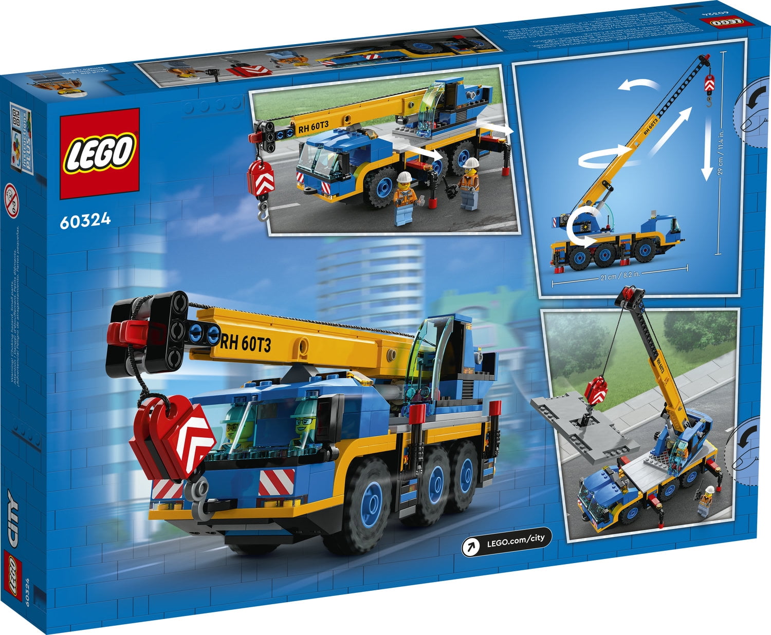 LEGO City Great Vehicles Mobile Crane Truck Toy Building Set 60324 -  Construction Vehicle Model, Featuring 2 Minifigures with Tool Toys Kit and  Road Plate, Playset for Boys and Girls Ages 7+ 