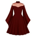 thumbnail image 2 of IROINNID Long Sleeve Dress for Women Hallow Dress Half High Collar Neck Solid Long Sleeve Dress Savings,Burgundy, 2 of 5