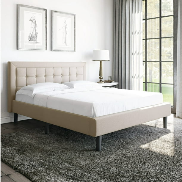 Modern Sleep Mornington Upholstered, Linen Upholstered Platform Bed Queen