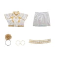 thumbnail image 6 of KIBOO Women Pop Star Costume, Pop Idol Singer Complete Stage Outfit, 6-Piece Top and Shorts Set with Belt, Waist Accessory and Earrings, Adult Halloween Cosplay Costume, 6 of 6