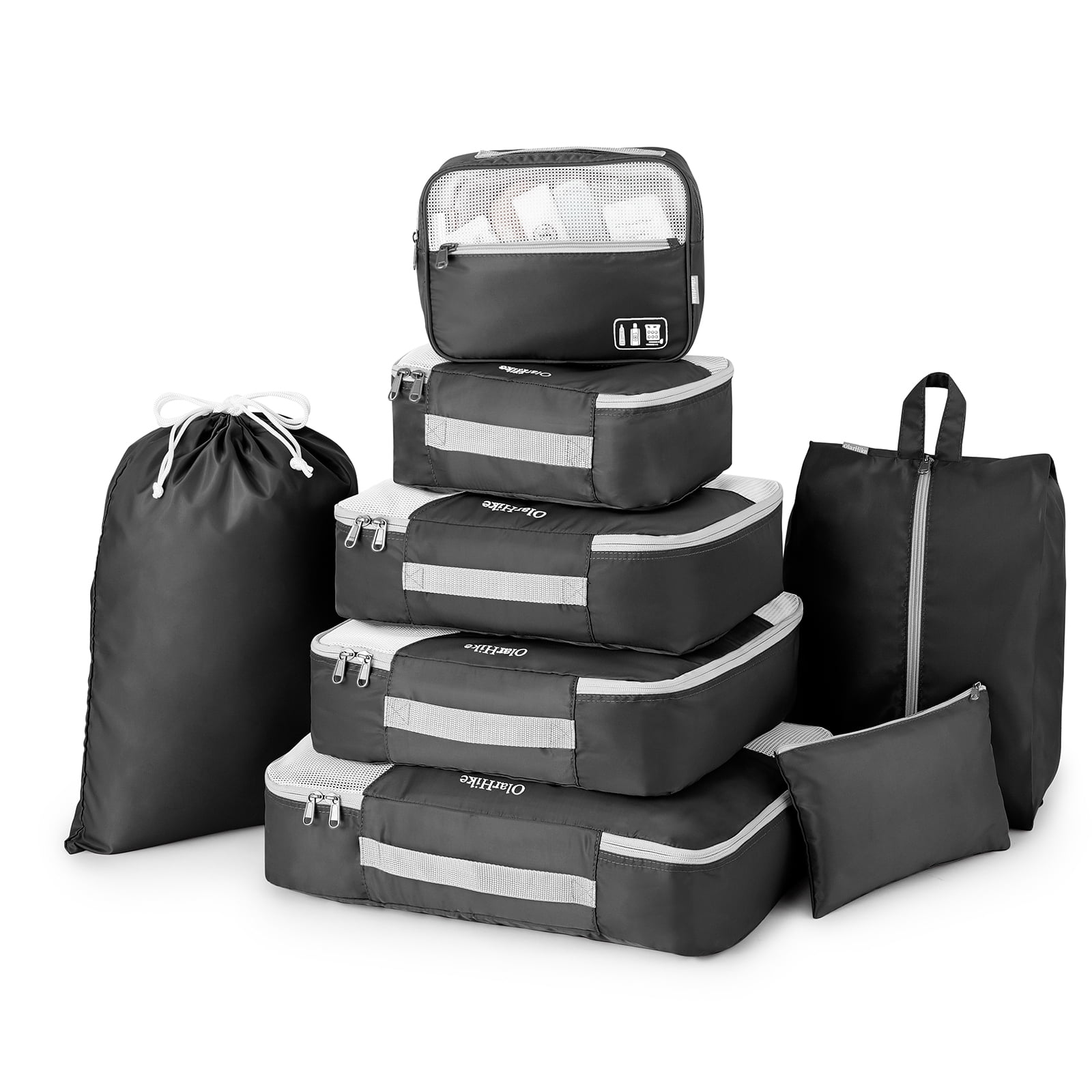 OlarHike 8 Set Packing Cubes, Travel Luggage Organizers,Black
