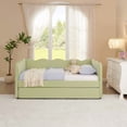 thumbnail image 4 of Bellemave Twin Size Daybed with Pop Up Trundle, Twin to King Daybed with USB Charging Port, Plaid Linen Upholstered +Wood Extendable Sofa Bed for Living Room/Bedroom/Guest Room,Green, 4 of 9