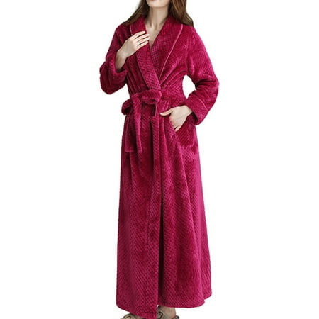 

Paille Men Long Sleeve Warm Sherpa Bathrobe Plain Sleeping Sleepwear V Neck Lounge Fuzzy Plush Bathrobes Fleece Robe Rose Red XL